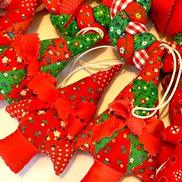 Vintage Quilted Calico Ornaments Scandinavian Farm House Christmas - Picture 8 of 14